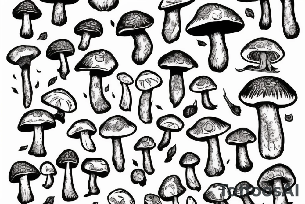 mushroom man with arms tattoo idea