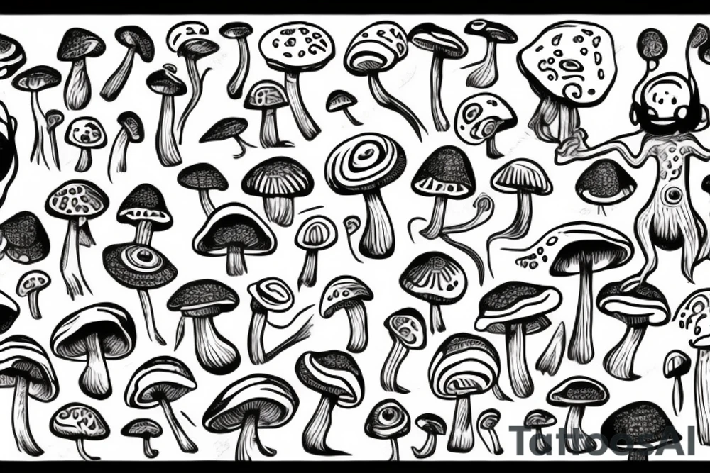 mushroom man with arms tattoo idea