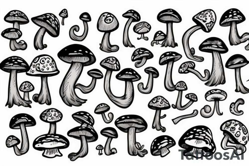 mushroom man with arms tattoo idea