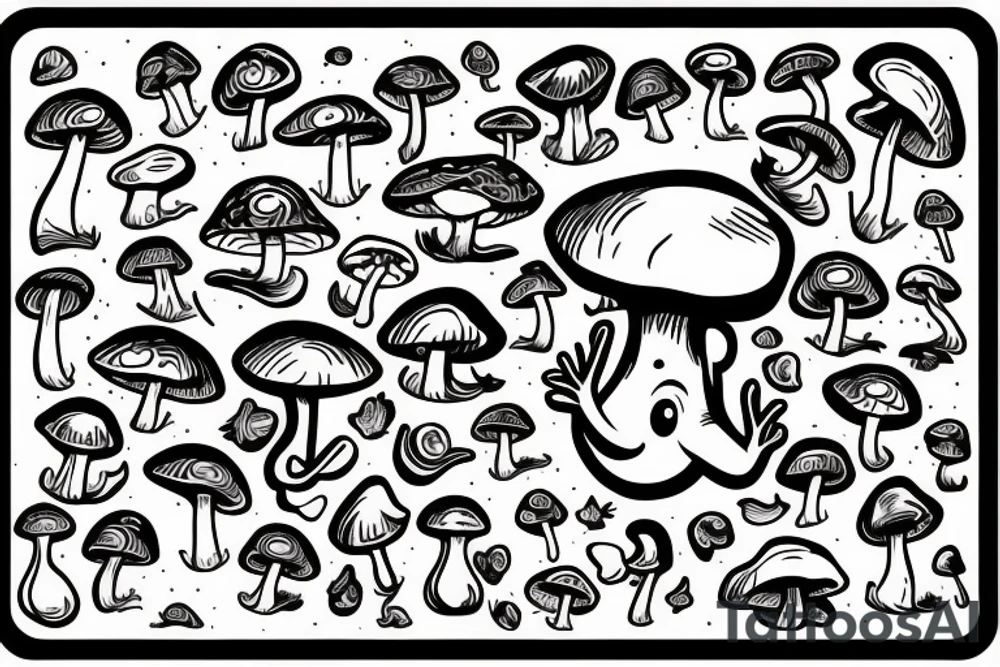 mushroom man with arms tattoo idea
