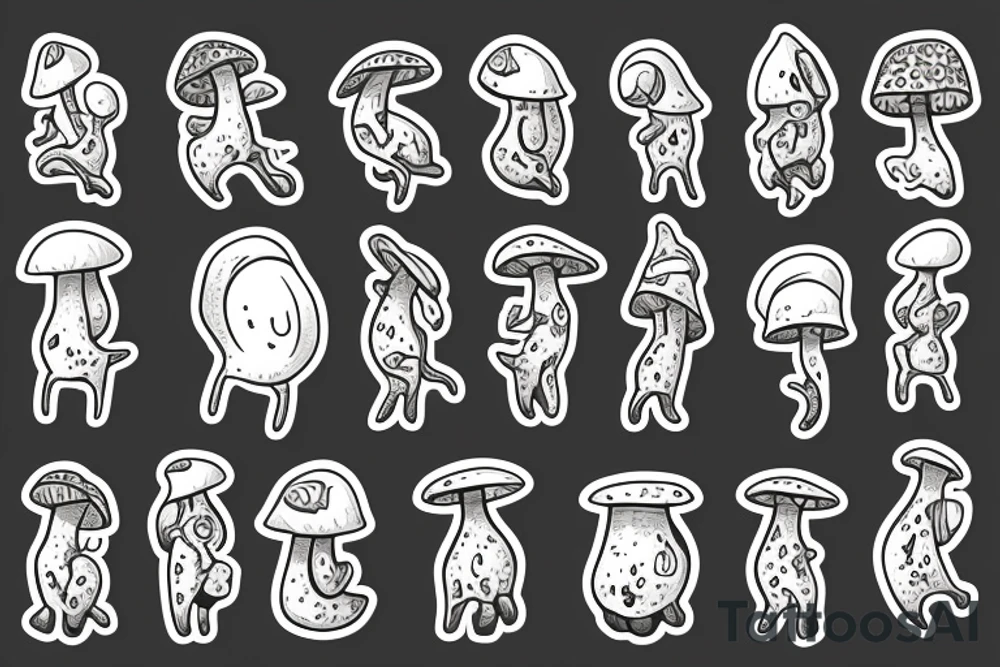 mushroom man with arms tattoo idea