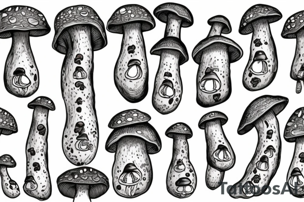 mushroom man with arms tattoo idea