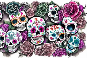 Watercolour sugar skull with horns tattoo idea