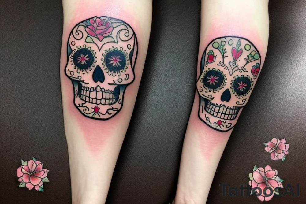 Watercolour sugar skull with horns tattoo idea