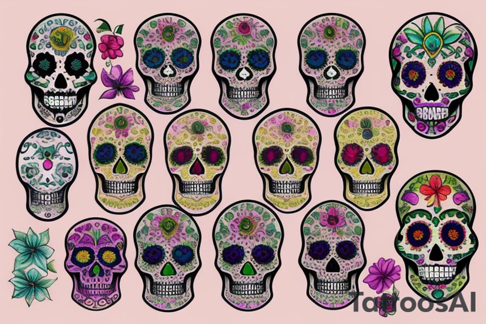 Watercolour sugar skull tattoo idea