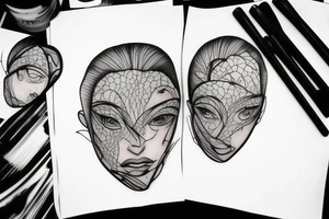 Imagine an outline of a human head or profile. Within this outline is a mirrored surface. In the mirror, there's a dark, ghostly reflection of the face, contrasting against the main form tattoo idea