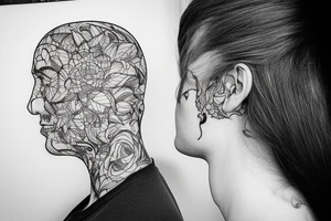 Imagine an outline of a human head or profile. Within this outline is a mirrored surface. In the mirror, there's a dark, ghostly reflection of the face, contrasting against the main form tattoo idea