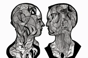 Imagine an outline of a human head or profile. Within this outline is a mirrored surface. In the mirror, there's a dark, ghostly reflection of the face, contrasting against the main form tattoo idea