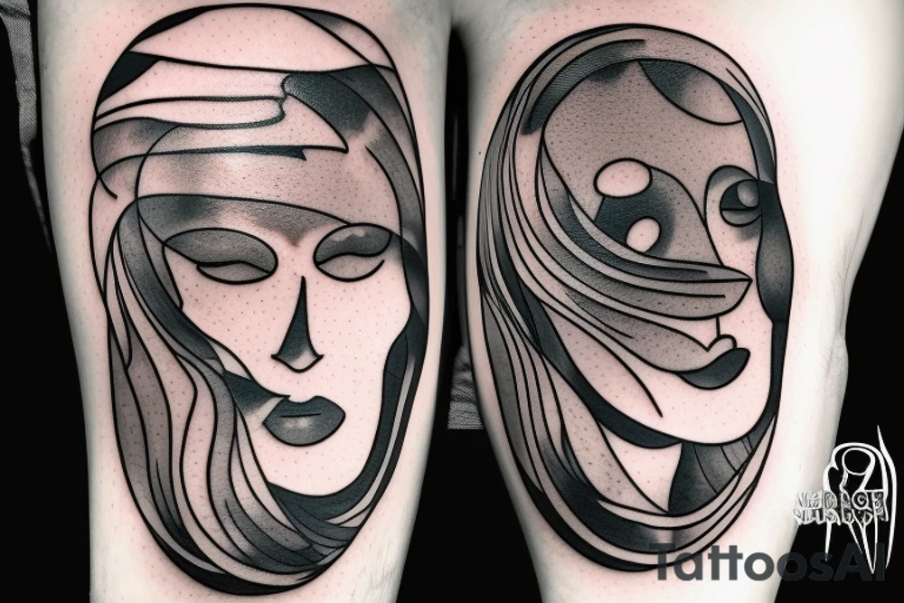 Imagine an outline of a human head or profile. Within this outline is a mirrored surface. In the mirror, there's a dark, ghostly reflection of the face, contrasting against the main form tattoo idea
