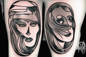 Imagine an outline of a human head or profile. Within this outline is a mirrored surface. In the mirror, there's a dark, ghostly reflection of the face, contrasting against the main form tattoo idea