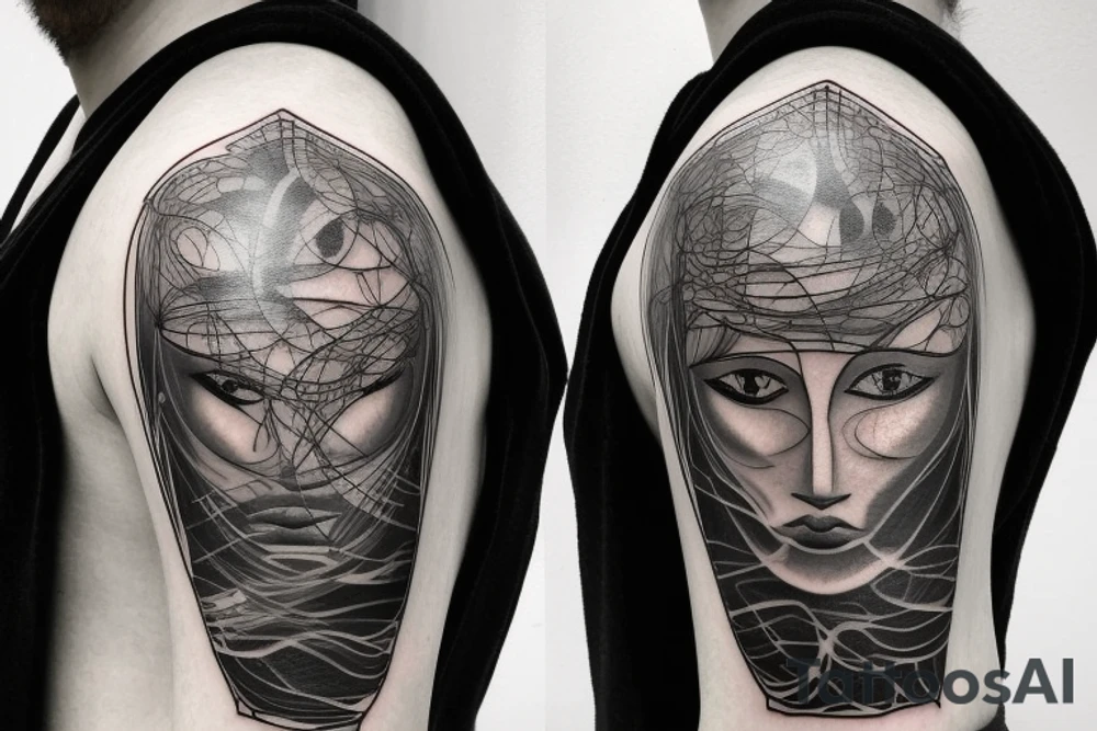 Imagine an outline of a human head or profile. Within this outline is a mirrored surface. In the mirror, there's a dark, ghostly reflection of the face, contrasting against the main form tattoo idea