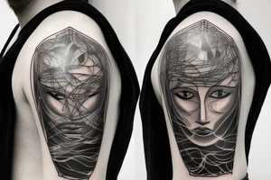 Imagine an outline of a human head or profile. Within this outline is a mirrored surface. In the mirror, there's a dark, ghostly reflection of the face, contrasting against the main form tattoo idea