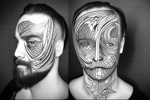 Imagine an outline of a human head or profile. Within this outline is a mirrored surface. In the mirror, there's a dark, ghostly reflection of the face, contrasting against the main form tattoo idea