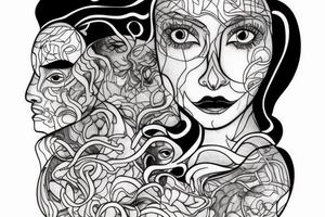 Imagine an outline of a human head or profile. Within this outline is a mirrored surface. In the mirror, there's a dark, ghostly reflection of the face, contrasting against the main form tattoo idea