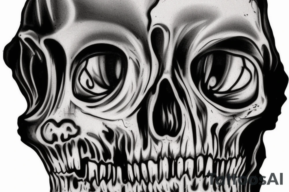 Picture a silhouette of a decaying human head or a distorted profile, almost skeletal in appearance. Within this morbid outline, there's a mirrored surface. This mirror captures a haunting, shadowy reflection of the face — a specter from another realm, its features barely recognizable, adding a chilling contrast to the main figure tattoo idea