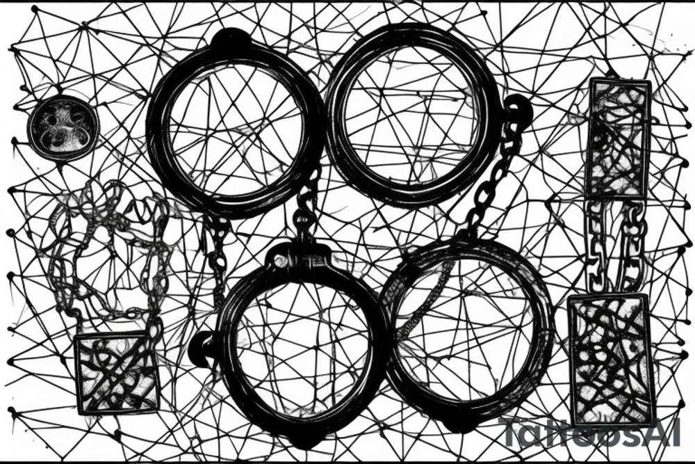 A broken mirror framed by chains, symbolizing attempts to hold together fragmented memories or a fractured soul. The intertwining chains suggest confinement and protection, reflecting personal experiences or emotions tattoo idea