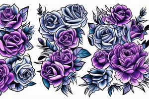 Purple and blue flowers rock and roll style tattoo idea