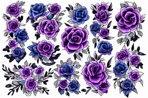Purple and blue flowers rock and roll style tattoo idea