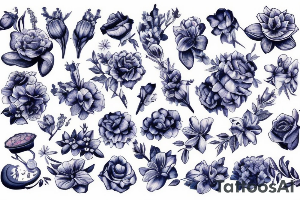 Blue bell flowers rock and roll tattoo idea