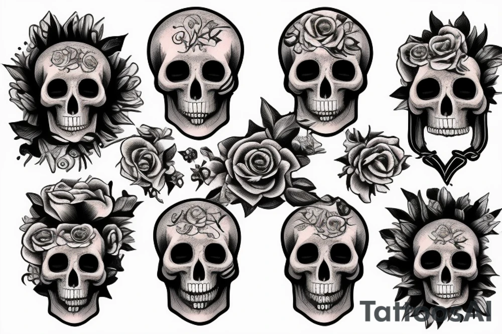 Flowers skull music tattoo idea