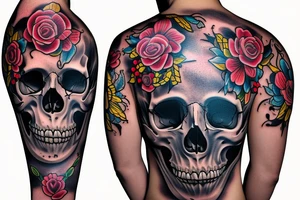 Flowers skull music tattoo idea