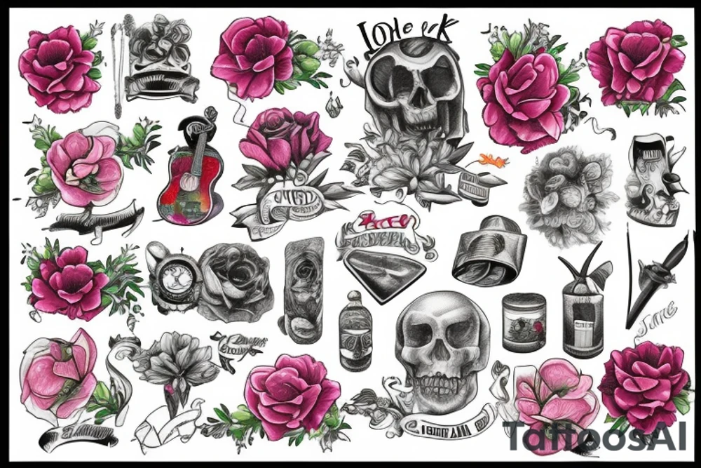 Flowers rock and roll tattoo idea