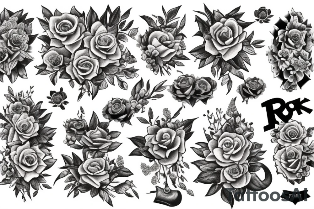 Rock and roll flowers tattoo idea