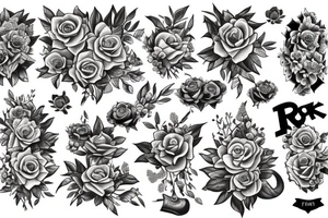 Rock and roll flowers tattoo idea