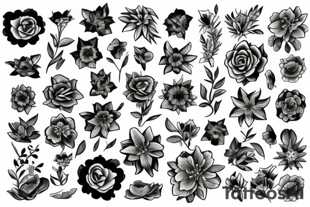 Rock and roll flowers tattoo idea