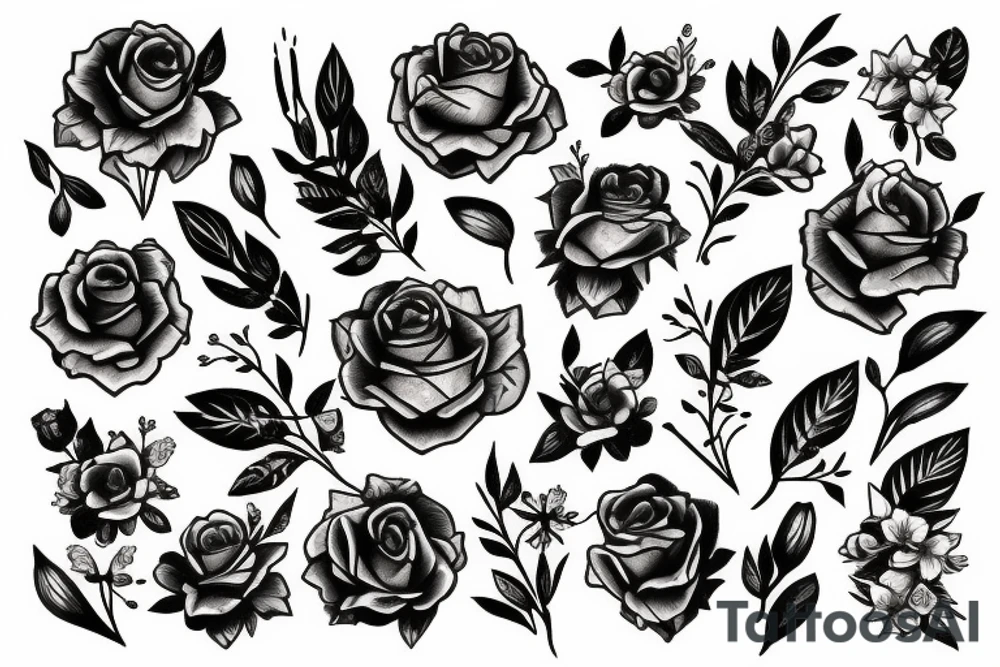 Rock and roll flowers leg tattoo idea