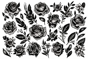 Rock and roll flowers leg tattoo idea