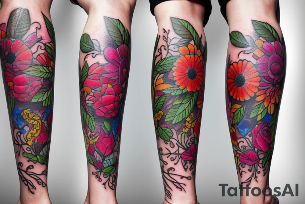 Leg flower tattoo idea