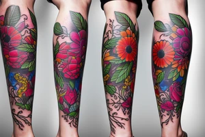 Leg flower tattoo idea