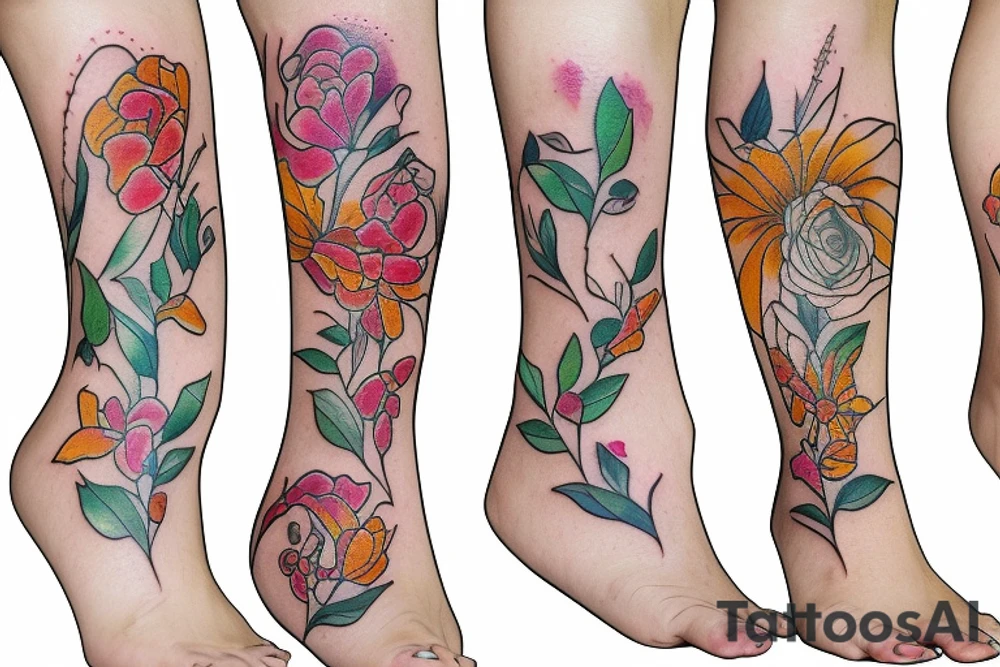 Leg flower tattoo idea
