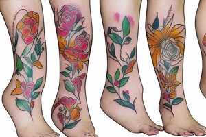 Leg flower tattoo idea