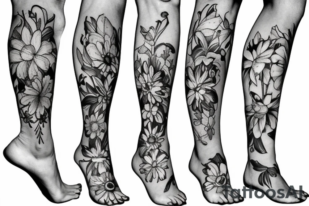 Leg flower tattoo idea