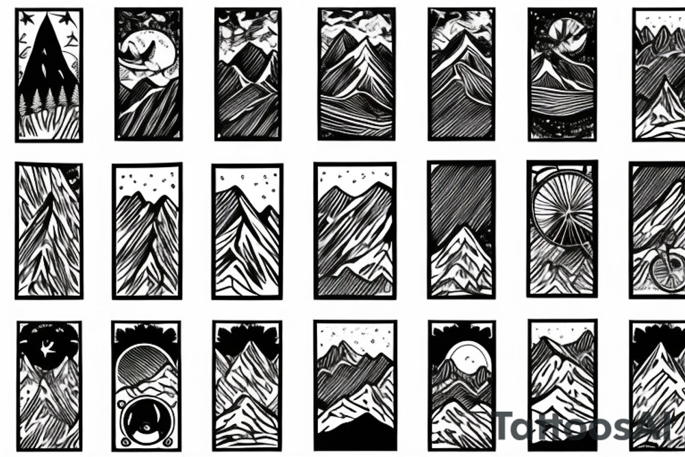 Night time Mountain with Forest and Bicycle tattoo idea