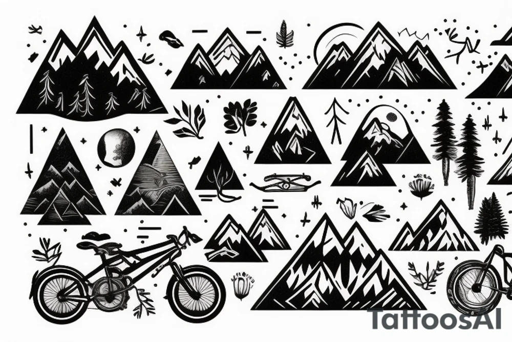 Night time Mountain with Forest and Bicycle tattoo idea