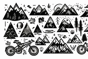 Night time Mountain with Forest and Bicycle tattoo idea