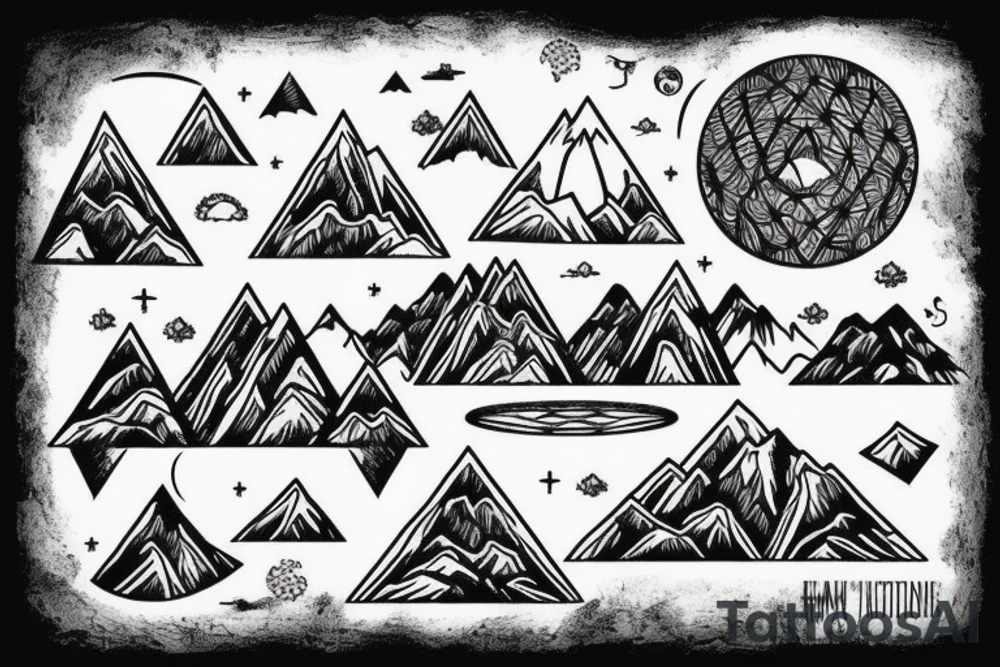Night time Mountain with Forest and Bicycle tattoo idea