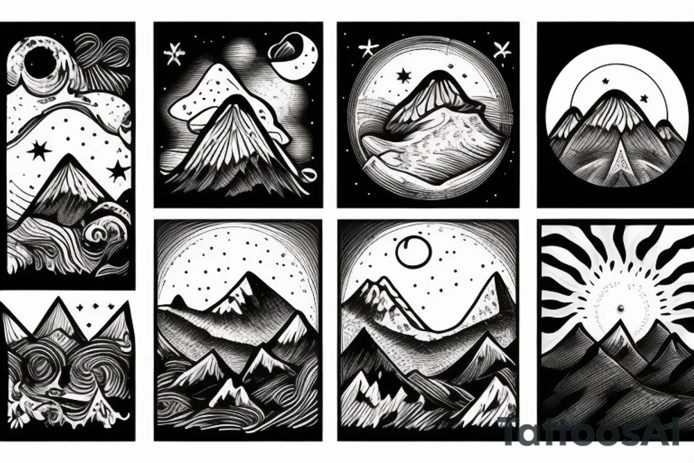Night time Mountain with Forest and Bicycle tattoo idea