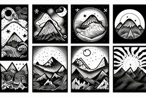 Night time Mountain with Forest and Bicycle tattoo idea