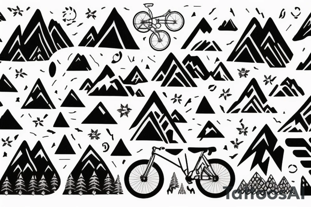 Night time Mountain with Forest and Bicycle tattoo idea Night time Mountain with Forest and Bicycle tattoo idea