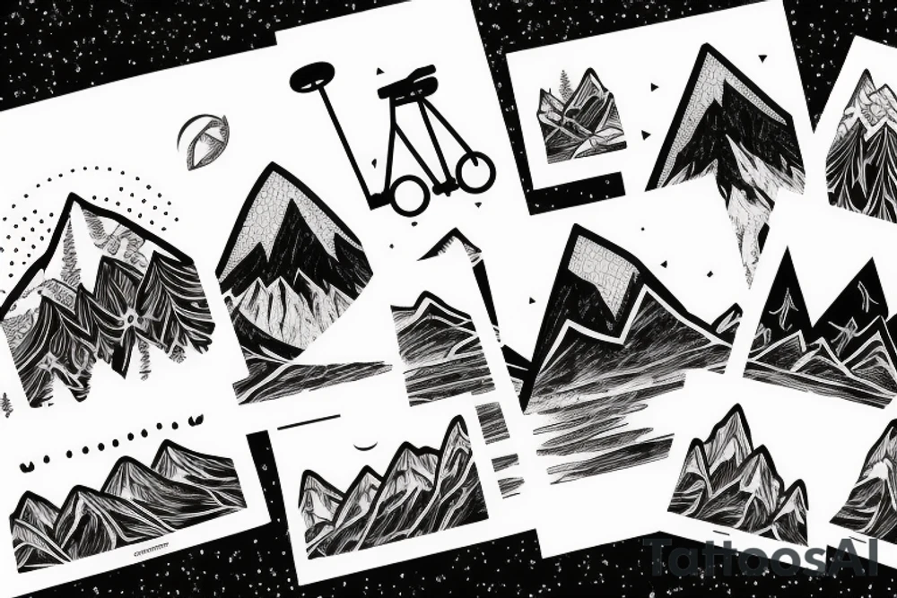 Night time Mountain with Forest and Bicycle tattoo idea