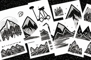 Night time Mountain with Forest and Bicycle tattoo idea