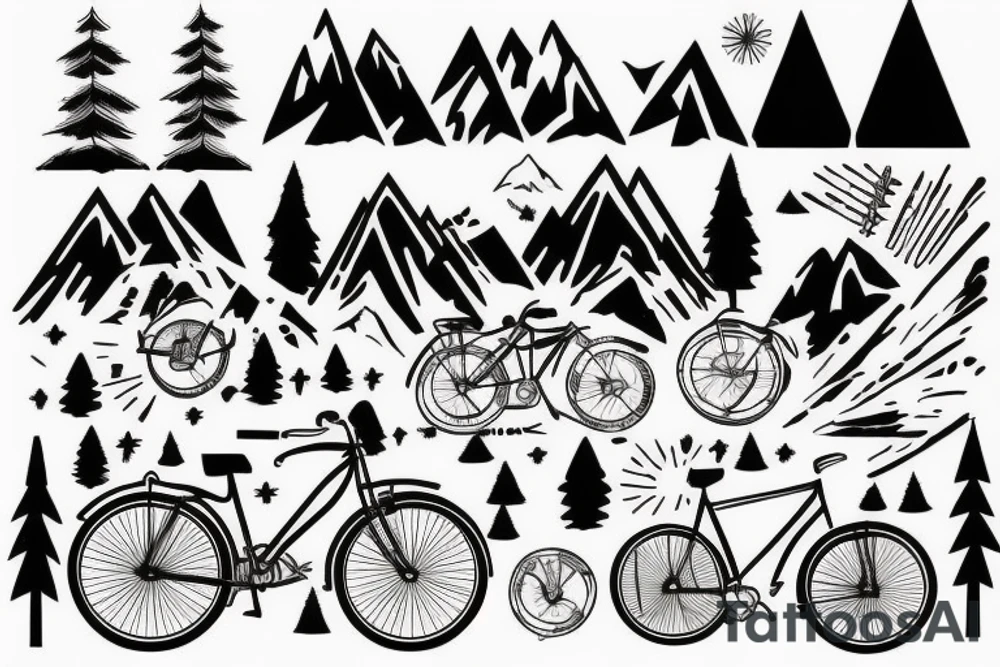 Night time Mountain with Forest and Bicycle tattoo idea