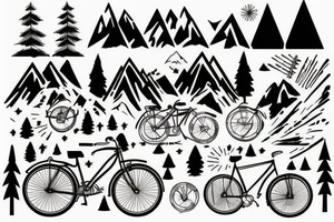 Night time Mountain with Forest and Bicycle tattoo idea