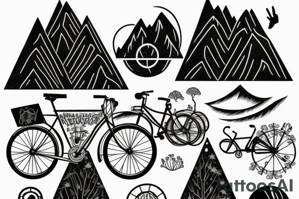 Night time Mountain with Forest and Bicycle tattoo idea Night time Mountain with Forest and Bicycle tattoo idea