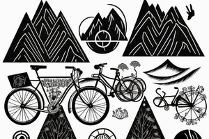 Night time Mountain with Forest and Bicycle tattoo idea