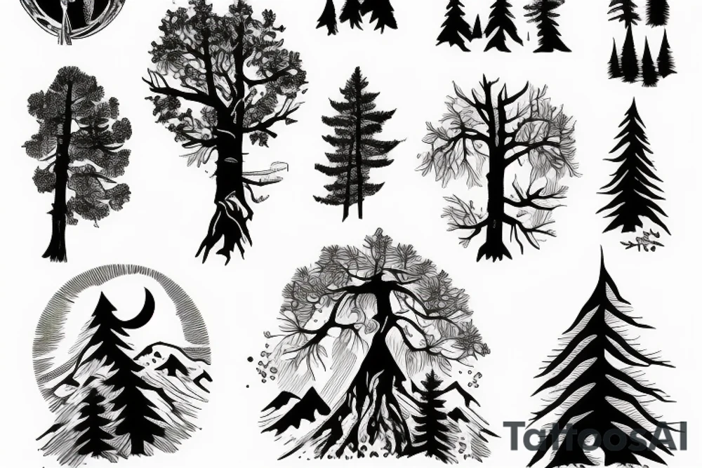 Forest on a mountain tattoo idea